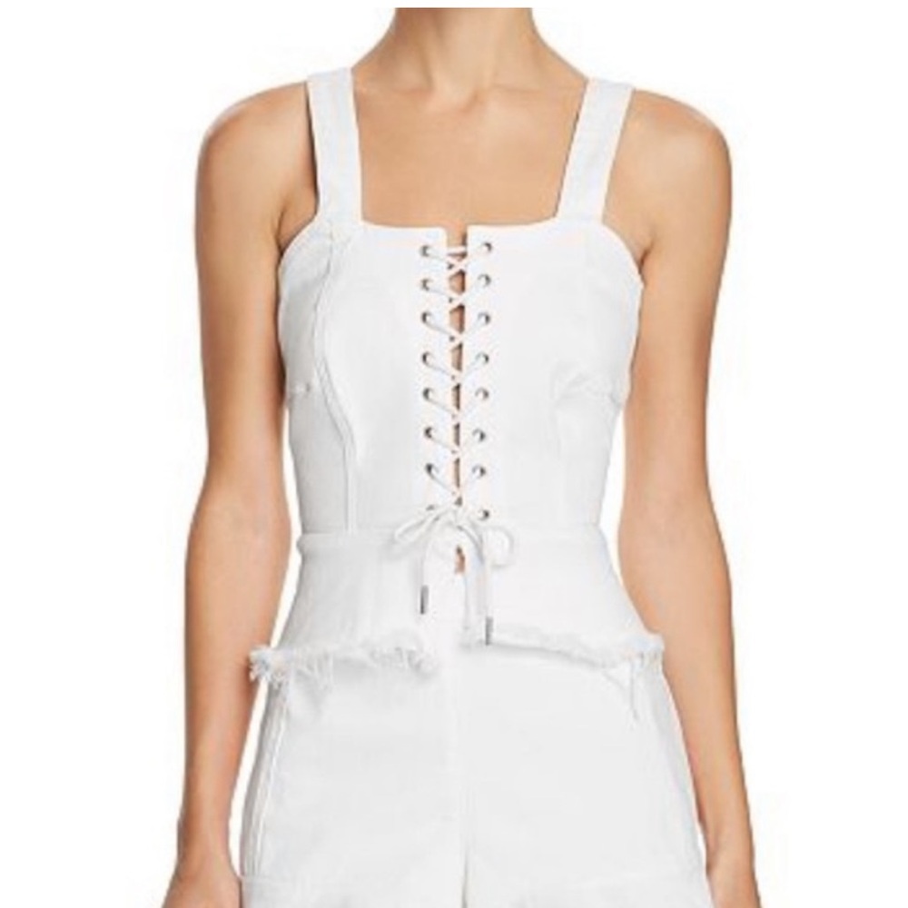 BLANK NYC white denim lace up top